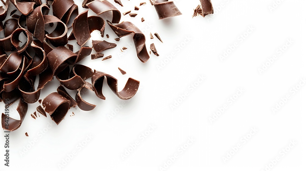 Poster chocolate curls isolated on a white background : generative ai