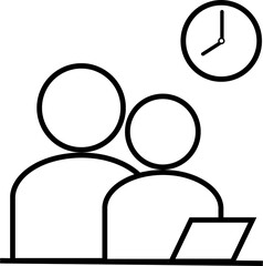 Two person with computer and clock