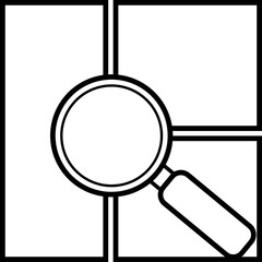 Magnifying glass and three squares