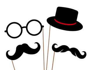 mustache mask with stick photo booth prop masquerade moustache and hat © SriWidiawati