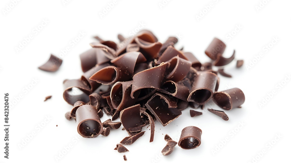 Poster chocolate curls isolated on a white background : generative ai