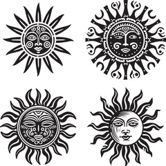 Collection of sun face doodle sketch image Pro Vector 