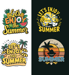 Let's Enjoy the Summer. Best Summer t-shirt design bundle, summer beach vacation t-shirts, summer surfing t-shirt vector design