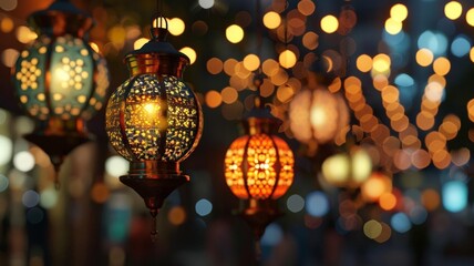 Nighttime Islamic Lanterns for Ramadan and Eid Celebrations