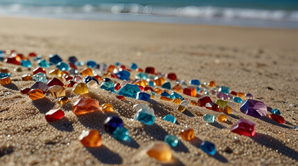 A beach scene where the sand. Generative AI	