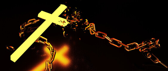 cross ligh breaking golden chain free freedom - 3drendering