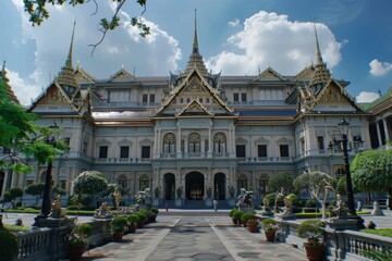 Obraz premium A grand palace showcasing majestic architecture, characterized by grandeur, intricate details, and historical significance.