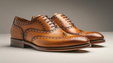 pair of brown leather shoes with a brown sole