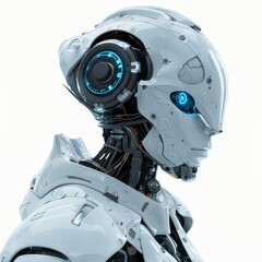 Naklejka premium robot with a blue eye and a white background