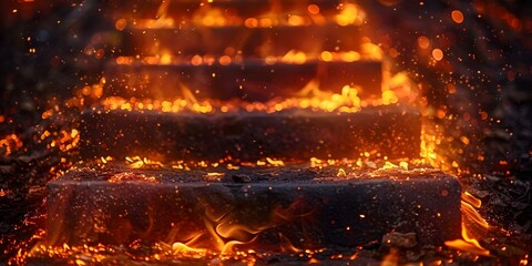 Captivating Image of Fiery Blaze Surrounding Dramatic Steps. Concept Fire Photo, Dramatic Setting, Outdoor Photography, Staircase, Intense Flames