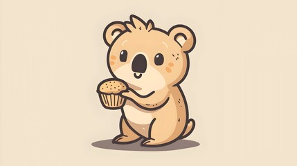 Fototapeta premium Adorable Koala Holding a Muffin with Minimalistic Drawing Style