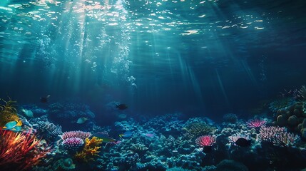 Ocean coral reef underwater Sea world under water background : Generative AI