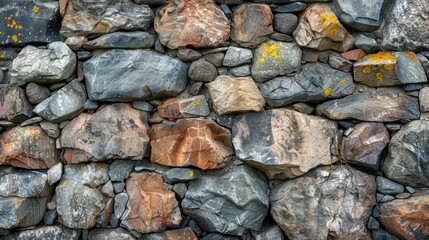 Fototapeta premium Background of an old rock wall with a diverse composition of stones