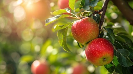Obraz premium Apple on a tree in the garden. copy space for text.