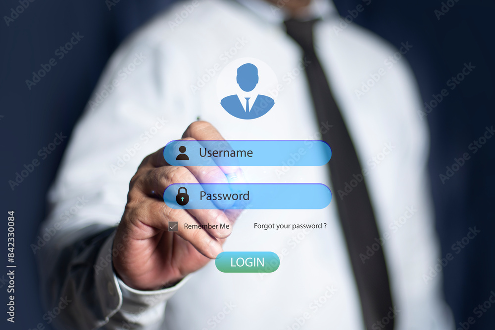 Poster cybersecurity concept. business person login screen. secure cyber password protect, encryption with 