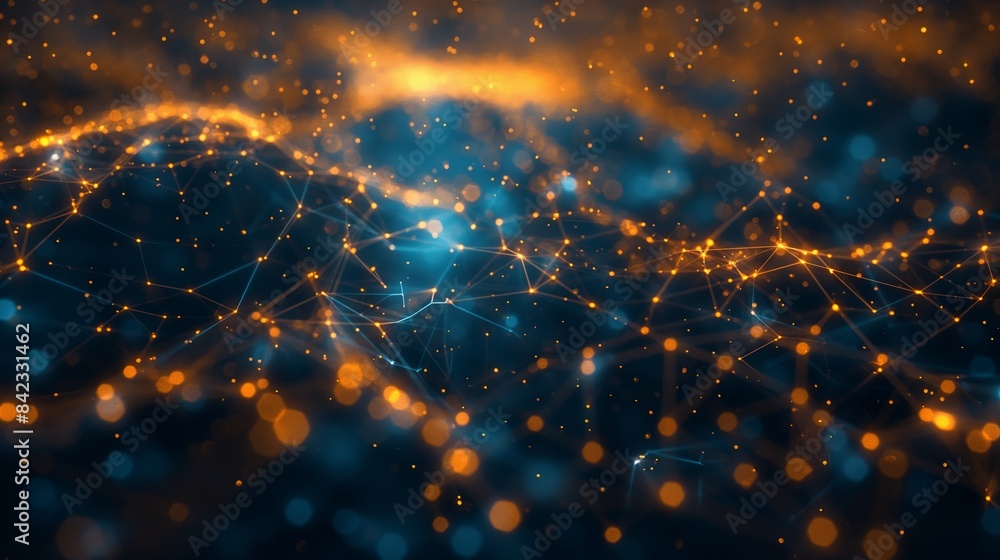 Poster a visually striking image of digital particles representing concepts like data, technology, or cosmi