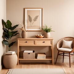 Mockup frame in Scandi living room interior, 3d render