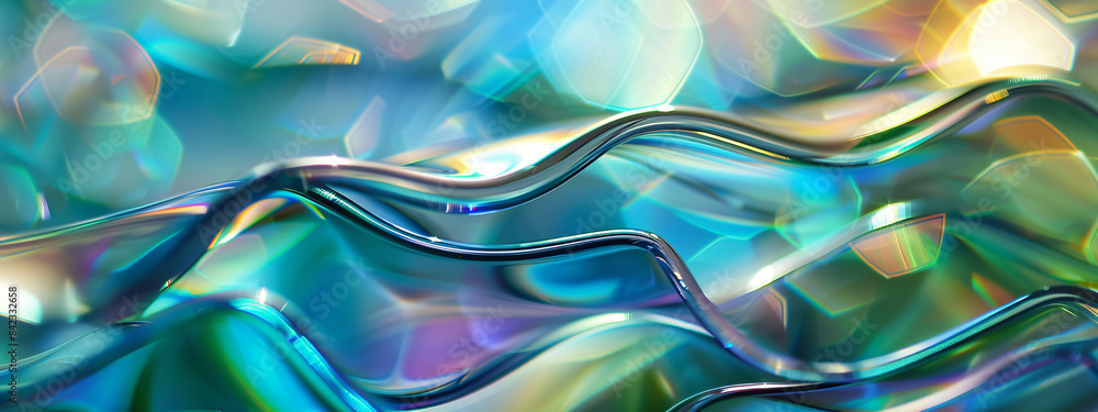 Poster green and blue abstract waves with bokeh for website design