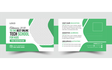 Creative and modern education admission postcard vector template design.