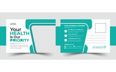 Medical health care postcard template design and Dental care, clinical postcard vector template design.