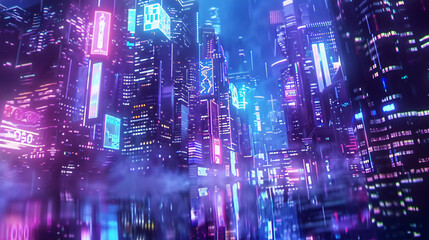 Fototapeta premium Neon Cityscape with Futuristic Architecture for Cyberpunk Background