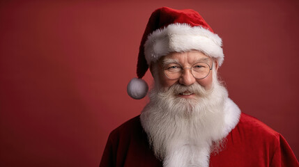 Naklejka premium Santa Claus Portrait with a Red Background.