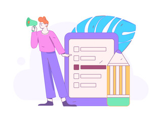 Invite friends to conduct questionnaire flat vector concept operation hand drawn illustration
