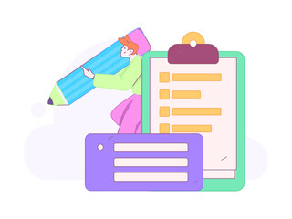 Invite friends to conduct questionnaire flat vector concept operation hand drawn illustration
