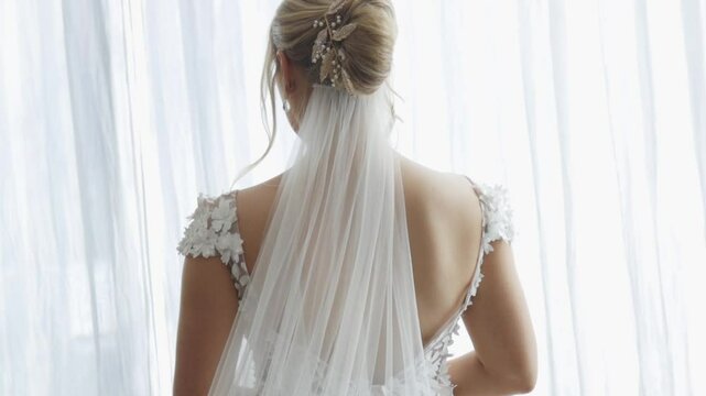 Bride stands alone before her ceremony