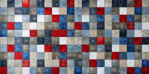 Fototapeta premium A wall made of red, white and blue tiles