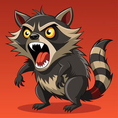 A raccoon in a cartoon style is standing with its mouth open and tongue out