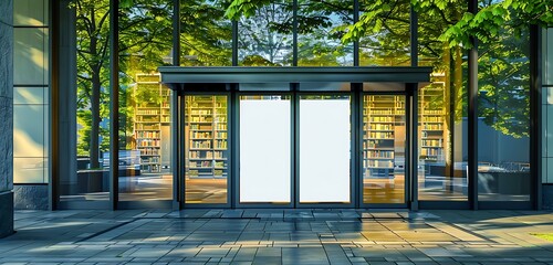 Street art sticker on public library entrance.