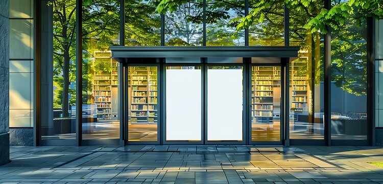 Street art sticker on public library entrance.