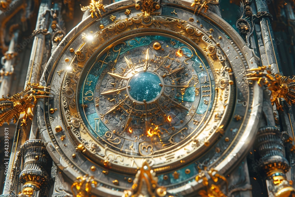 Poster detailed zodiac chart with editable text space in an editorial composition