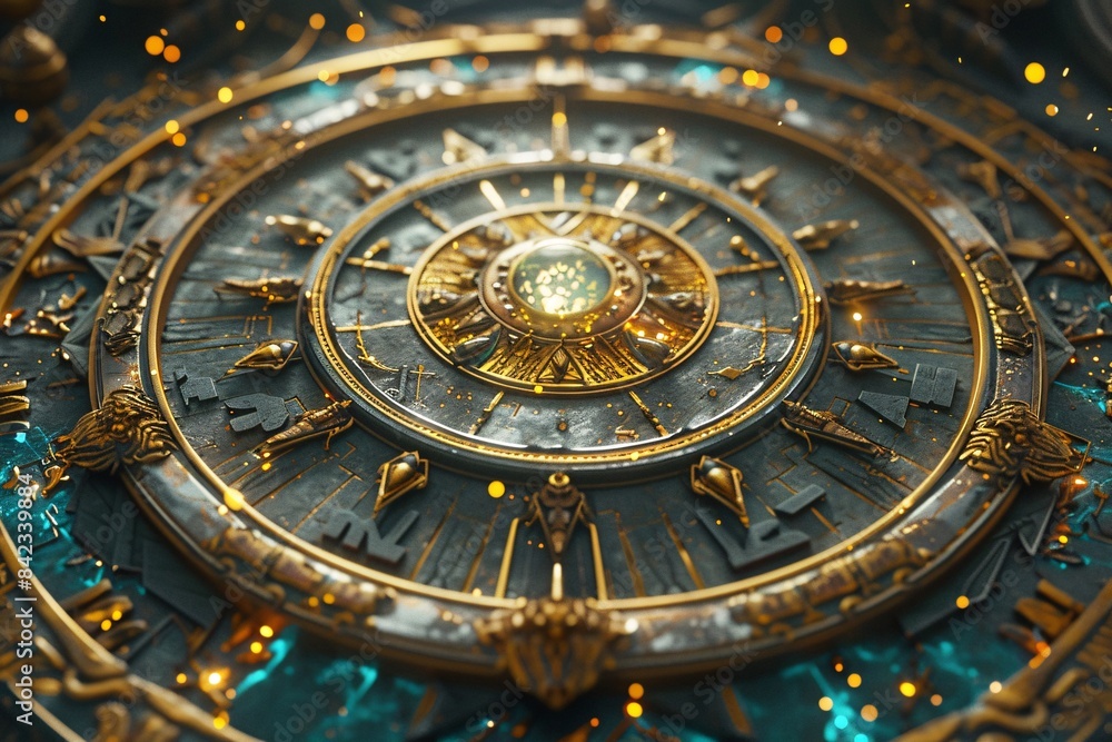 Poster detailed zodiac chart with editable text space in an editorial composition