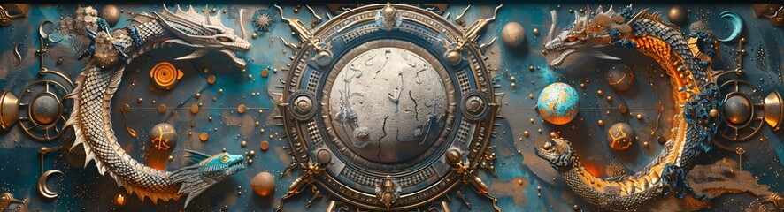 Obraz premium Zodiac signs in a vintage illustration with a blank space for editorial text