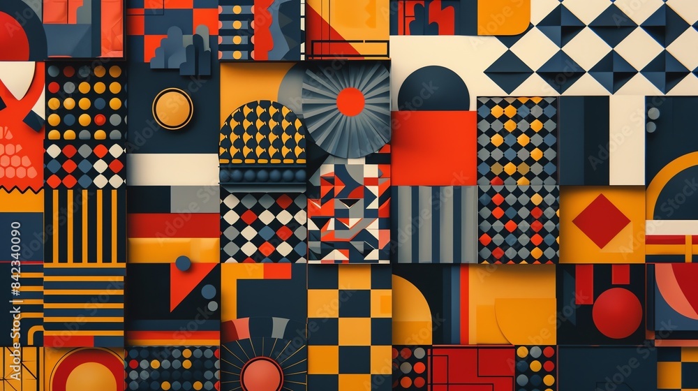 Poster abstract geometric background with simple shapes and bright colors. the image is divided into severa
