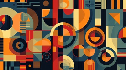 Abstract geometric background with Bauhaus style. Colorful geometric shapes composition. Retro geometric pattern.