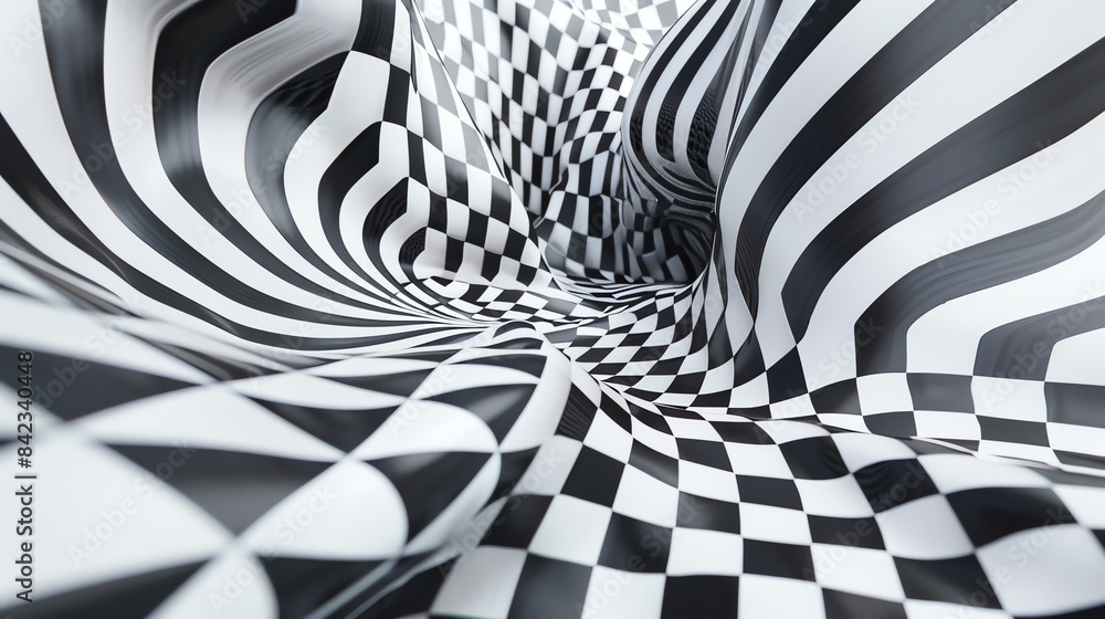 Poster black and white checkered pattern. checkered surface with optical illusion. abstract geometric backg