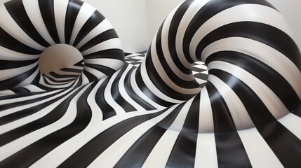 Black and white striped torus shapes on a matching background with aæ£‹ç›˜floor.