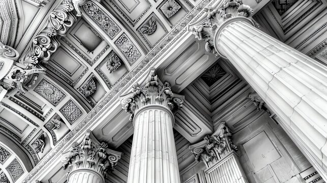An&auml;&raquo;&deg;&egrave;&brvbar;&ndash;&aring;&oelig;&ndash;of the ornate coffered ceiling and Corinthian columns of a classical building.