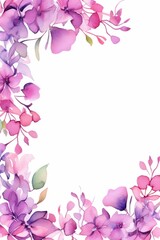 Fototapeta premium bougainvillea themed frame or border for photos . featuring bright pink and purple flowers. watercolor illustration, white color background. 