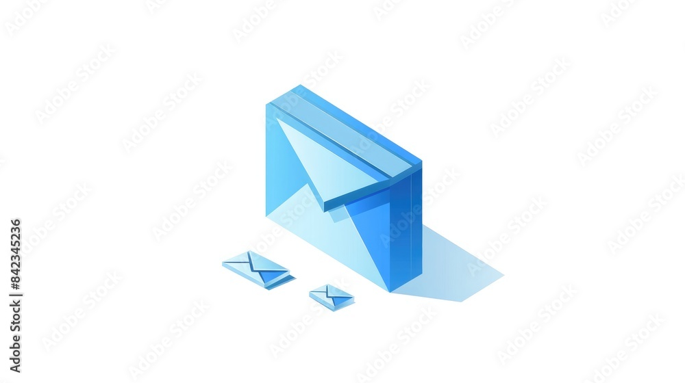 Poster an isometric depiction of a new mail inbox icon specifically designed for web applications set again