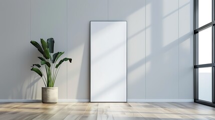 Laminated wall featuring a tall skinny white paper mockup, tech-focused.
