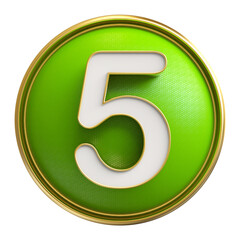 Green Button 3D Number 5