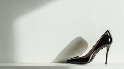 Elegant high heeled black shoes against a white backdrop