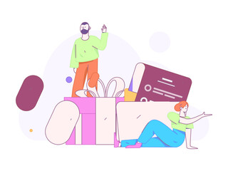 Invite friends to conduct questionnaire flat vector concept operation hand drawn illustration
