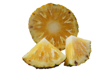 Ripe honey pineapple cut in half with isolated white background.