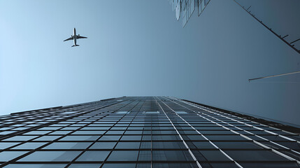 Obraz premium plane flies over the building