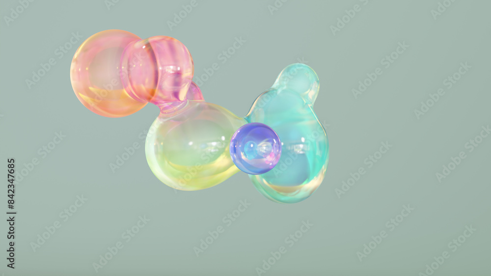 Poster abstract liquid circles on a background of pastel color with spacing. 3d design of a rainbow-colored